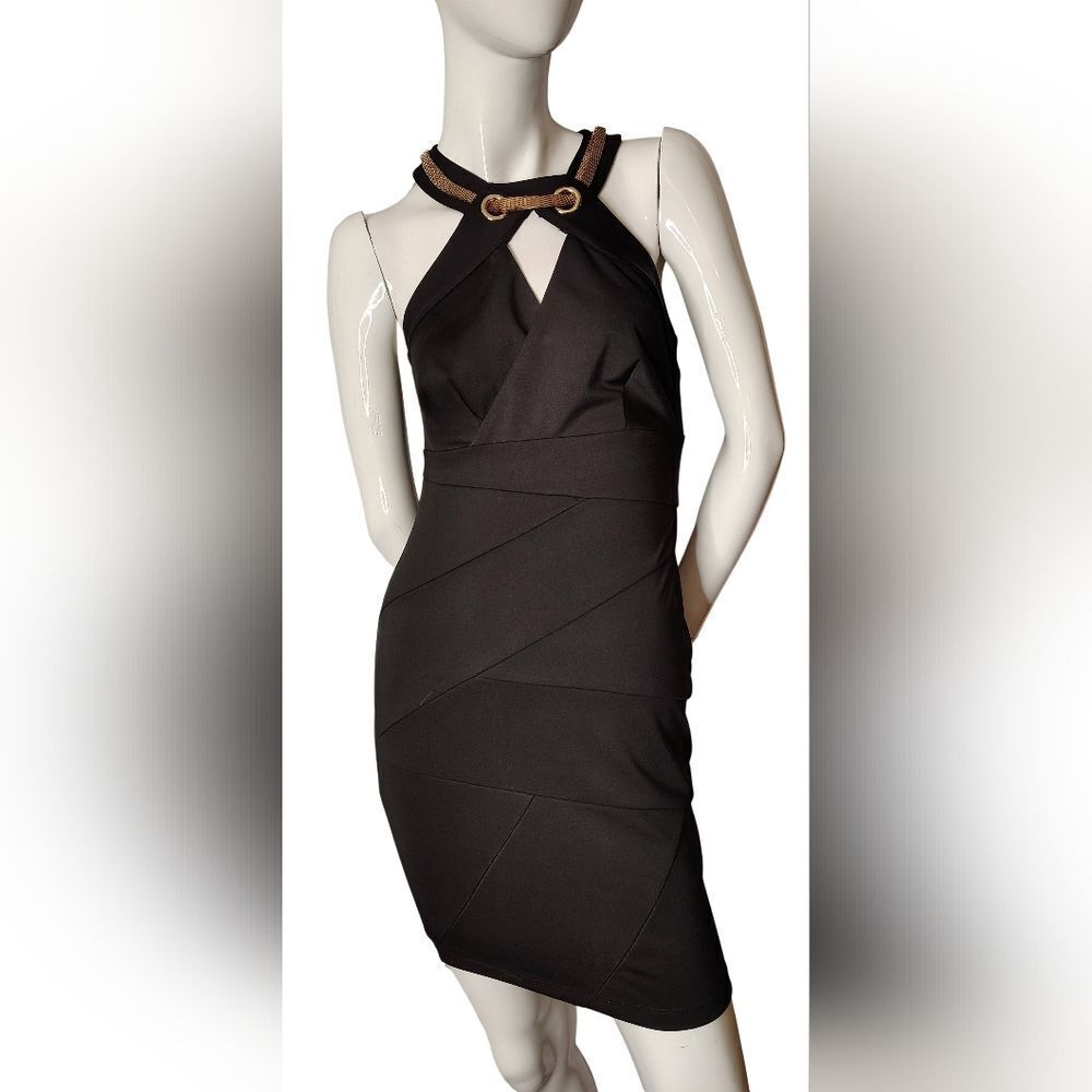 Le Chateau Black Halter Mini Dress with Gold Neck Chain Sx Xsmall Holiday Party - Picture 16 of 16